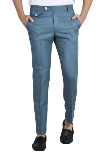 Image of Men's Formal Slim Fit Trousers | Premium Poly Viscose Blend Office Wear Flat Front Pants | Wrinkle Resistant Business Casual Pants | Length 41 Inches.