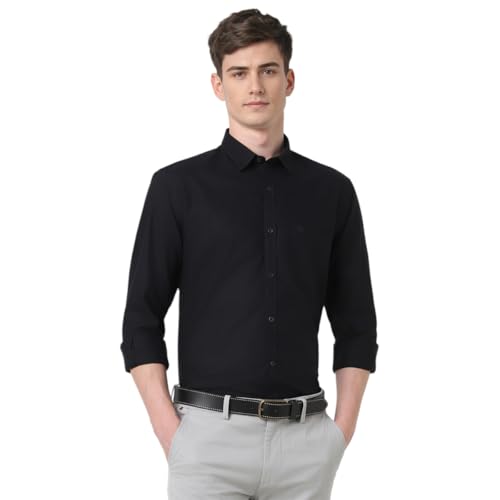 Peter England Men's Classic Slim Fit Full Sleeve Oxford Shirt | 100% Cotton Black