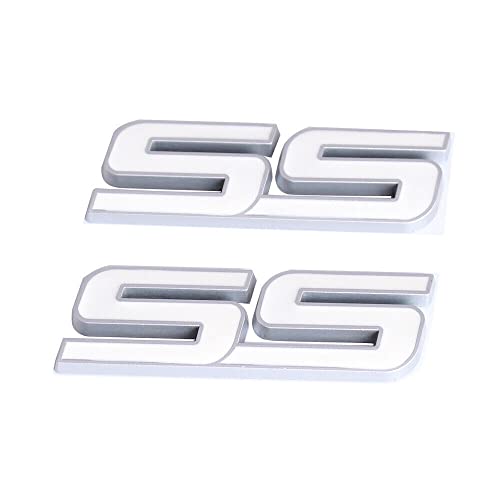Image of 2Pc Trunk and Fender SS Emblem 10336980 3D Metal Badge Pearl Replacement for 2006 2007 2008 2009 2010 Impala Malibu HHR Cobalt SSR (White)