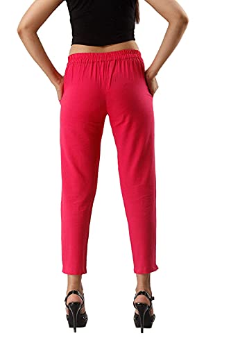 Image of DIGITAL SHOPEE Women Cotton Regular Fit Elastic Waist Casual Ankle Pant Trouser with Two Side Pocket