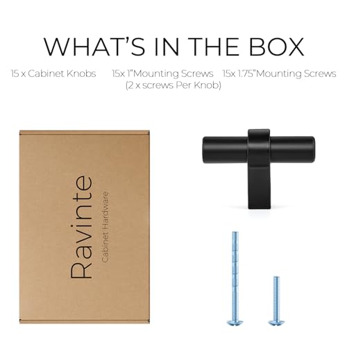 Image of Ravinte 15 Pack Single Hole Cabinet Pulls Matte Black Kitchen Cabinet Hardware Cupboard Handles with Square Base 2 inch Length