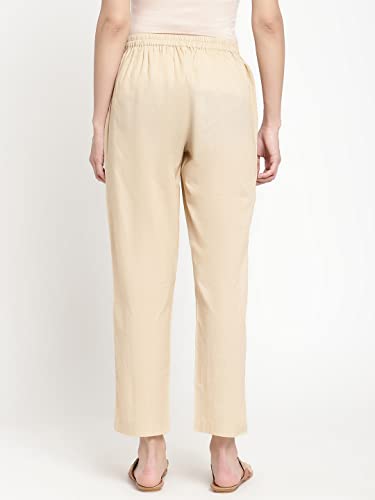 Image of Women's White Cotton Straight Fit Trouser | Ankle Length Casual Pants for Women | Mid Rise Comfortable Stretchable Bottom Wear with Pocket