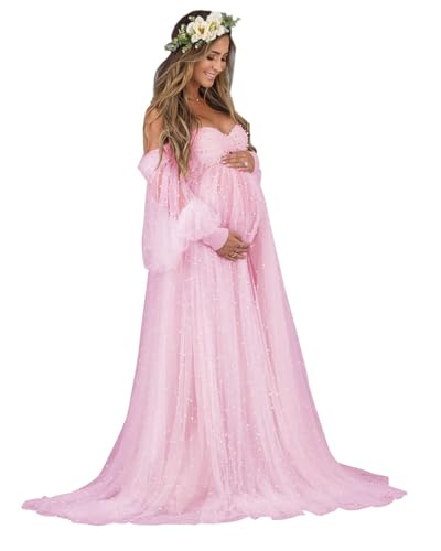 Molisa Pearl Tulle Maternity Drsss for Photoshoot Puffy Tulle Robe