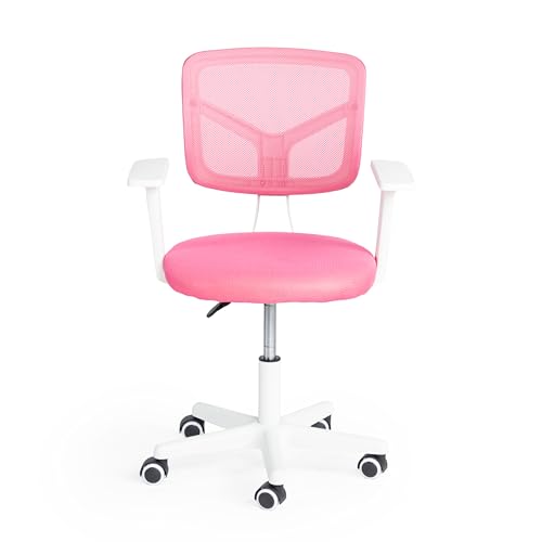 FurnitureR Home - Escritorio de Ordenador para jóvenes/Adolescentes con Malla Transpirable, giratoria Silla de Estudio Ajustable en Altura con apoyabrazos, Rosa, Metal, 50 x 53 x 87 cm