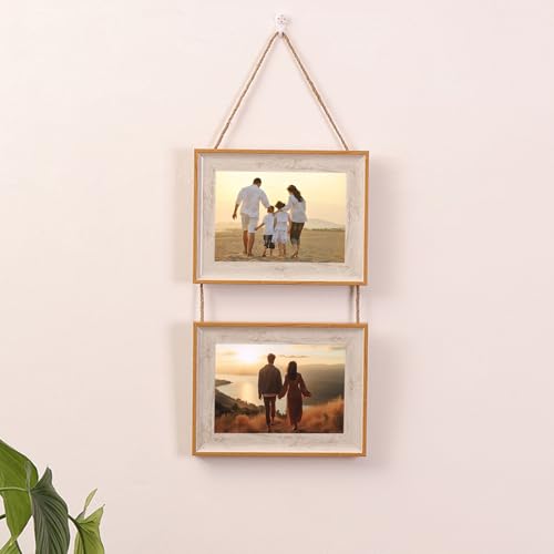 KnSam Marco de fotos de 9 x 13 cm, marco para 2 fotos de resina, horizontal, rectangular, marco de retrato, ideal para fotos/imágenes/collage, madera blanca