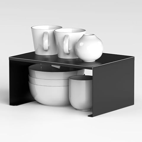 MQKIWAO 1 Pack Large Kitchen Cabinet Shelf, 12 X 8.7 Inch Counter Organizer Rack, Black Pantry Storage, Kitchen Counter Shelf Organizer for Bathroom, Bedroom, Office, Table, Desk Cover