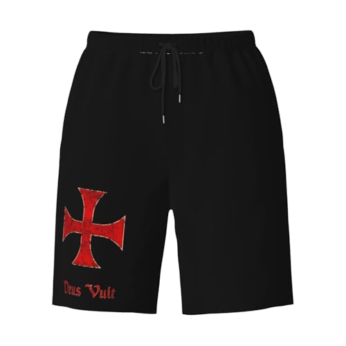 Deus Vult Crusader Templar Cross Men's Quick-Dry Board Shorts 7" - Swim Trunks Summer Hawaii Beach3