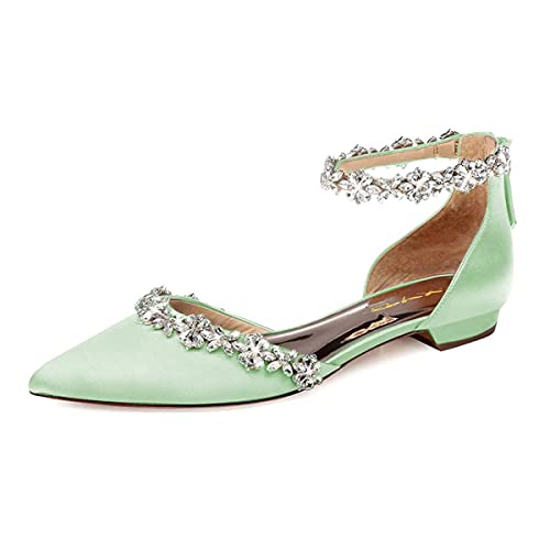Image of XYD Women Classic Pointed Toe D'Orsay Wedding Flat Sandals Sparkly Rhinestones Ankle Strap Low Heel Dress Shoes with Zipper
