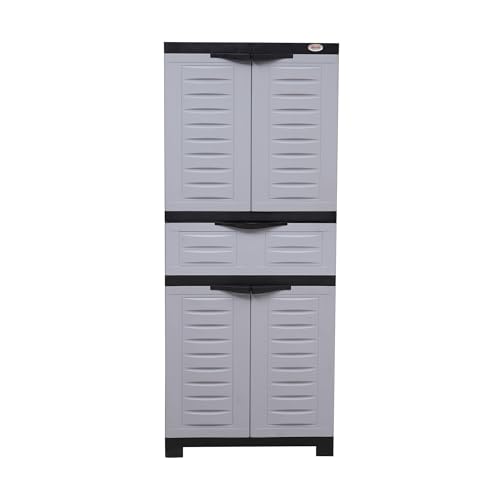 Image of Supreme Furniture Fusion 02 MDR 01 Multipurpose Plastic Cupboard | 40-Months Warranty* |Cabinet with 1 Drawer at Center| Spacious Shelves |Big Organiser for Bedroom Living Room Kids | DIY | Blue Grey