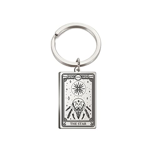 TEAMER Skeleton Tarot Cards Keychains Stainless Steel Amulet Marigold Tarot Card Major Arcana Keyring for Keys Cars Bags (Steel Color-THE STAR)