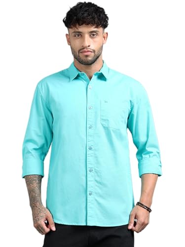 Image of Men Slim Fit Solid Spread Collar Casual Shirt
