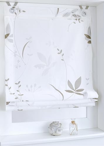 Ösenrollo Raffrollo Dandelion Weiss Natur Taupe Breite 60 x Höhe 140 cm