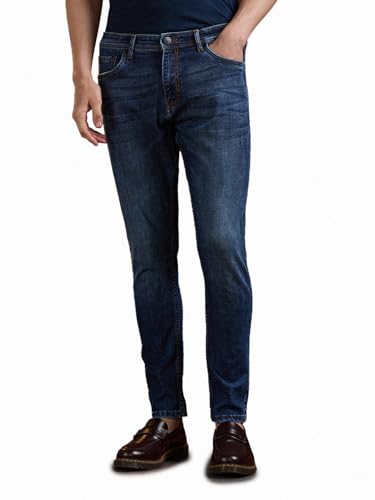 Image of Men's Mid Blue Solid Skinny Fit Denim Jeans
