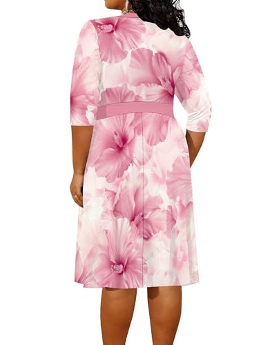 Image of PinkPatty Women's Plus Size Maxi Dress Print 3 /4 Sleeves V Neck Party Sundress Wedding Guest Dresses
