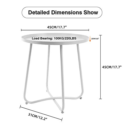 Ecomex Patio Side Table, Outdoor Indoor End Table Metal Side Table Waterproof Round Metal End Table Weather Resistant Round End Table For Bedroom Living Room Patio Garden Balcony Yard Porch, White #TOP1