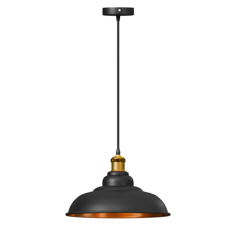 LEDSone Industrial Black Inner Gold Ceiling Pendant Light Shades, Easy Fit Hanging Light Shade Retro Vintage Style Pendant Lamp Shade for Pendant Ceiling Lights (Semi Curved Without Bulb)