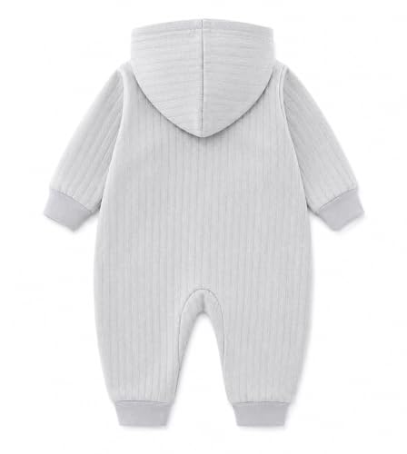 Image of Bold N Elegant Cartoon Bear Warm Winter Fur Wool Full Sleeve Footless Baby Romper with Hood, Front Button Bodysuit for Newborn Infant Baby Boy Girl