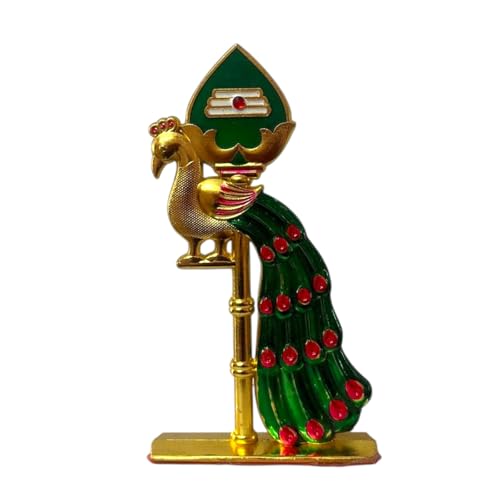 Image of Steel Murugan Vel Statue (8 cm) | Divine Lord Karthikeya Spear for Car Dashboard & Pooja Room Decor | Durable Red Vel Idol for Altar & Spiritual Gifting (Green peack)