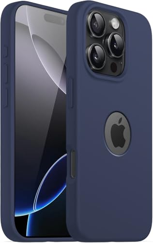 Image of eLzzi Microfiber Logo Cut Cover Compatible for iPhone 16 Pro Max Case Liquid Silicone Cases Full Body 4 Layer Protective Covers Shockproof Back Cover with High Raised Camera Lips (6.9 inch, Navy Blue)