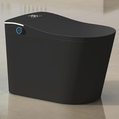 Black Smart Toilet with Auto Open/Close Lid and Foam Shield, Modern One Piece Tankless Toilet with Bidet Built In, Heated Seat, Warm Water, Warm Air Drying, Foot Sensor Operation.