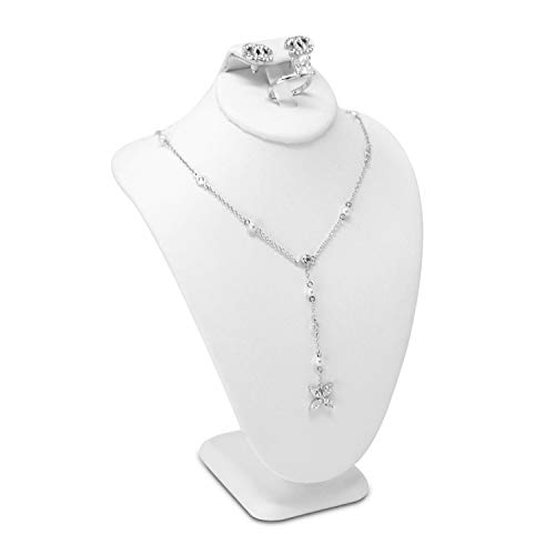 MOOCA Small White Leatherette Combination Necklace, Ring, and Earring Bust Display, Necklace Chain Jewelry Bust Display Holder Stand, Necklaces Display necklace mannequin, Necklace Bust, Jewelry Bust Stand