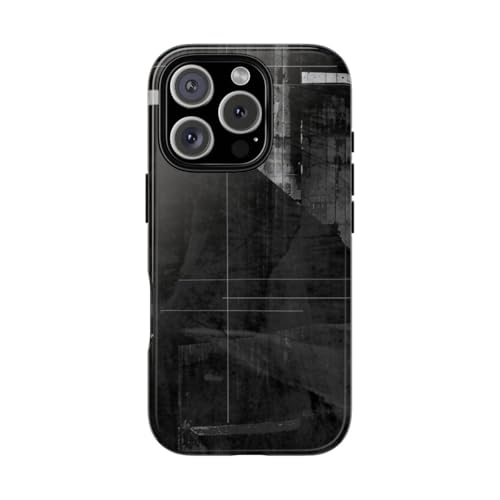 Coque rigide brillante iPhone 16 Pro texture abstraite noire et blanche luxe