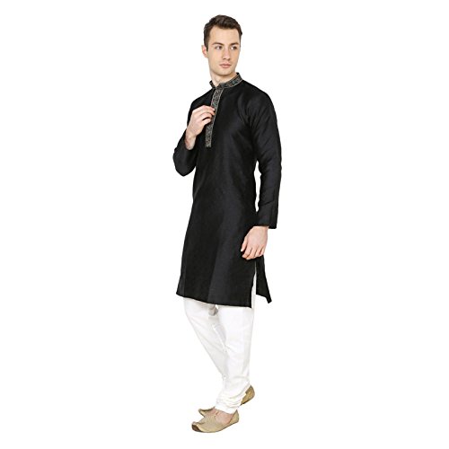 Kurta pijama de seda negra para hombre vestido tradicional jacquard talla 40-42