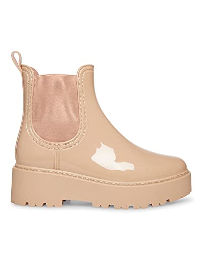 Womens Platform Rain Boots Patent Leather Chelsea Boots Waterproof Slip On Booties Round Toe Ankle Boots For Ladies #TOP2