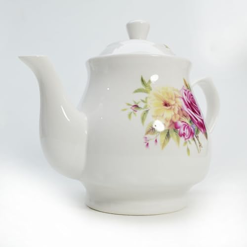 Image of Porcelain Teapot, Ceramic White Teapot With Floral Coffee Tea Water Pot Vintage Ceramic Kettle (28oz)
