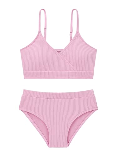 Image of Girl's 2 Piece Swimsuit Solid Spaghetti Strap Bikini Sets Beach Bathing Suit Swimwear for Teen Girls