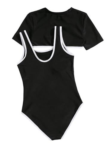 OYOANGLE Girl's 2 Piece Swimsuits Butterfly Print Scoop Neck Sleeveless Swimwear with Short Sleeve Crop Tops2