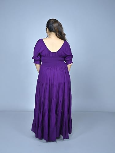 Image of Plus Size Women's Ruffle Tiered Maxi Dress with Puff Sleeves, Flowy A-Line Fit & Smocked Sleeve Detail for Casual, Party & Evening Look