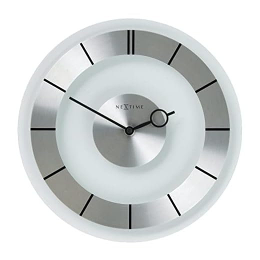 Nextime 12.2- Inch Retro Wall Clock in Clear Glass and Stainless Steel, Round, Battery Operated