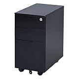 山善(YAMAZEN) ワゴン キャスター付き 3段 鍵付き キャビネット オールロック サイドワゴン デスクワゴン A4対応 収納 幅30×奥行50×高さ60cm 完成品 マットブラック RKD-30(MBK)