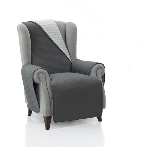 FAVERTI® Cubre Sillón Acolchado 1 Plaza - 55 cm (Asiento) | Modelo REQUENA | Gris OSC-Gris Claro Reversible | Protector Compatible con Sillones Relax y Orejero | Loneta Lavable | Fabricado en España