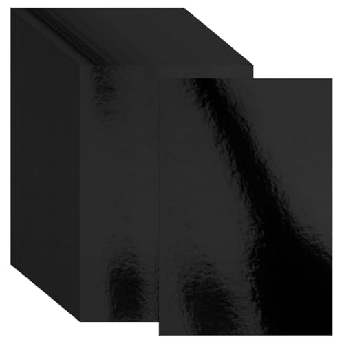 30 Pack Metallic Cardstock Paper Sheets, 8" x 12" Color Foil Mirror Shimmering Paper 250gsm/92lb For Arts and Crafts, Decorative, Weddings & Birthdays Invitations, Scrapbook Supplies (Black)