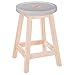 Atmosphera – Tabouret Robuste Pieds Bois Naturel, Assise Forme Bouton Coloris Gris