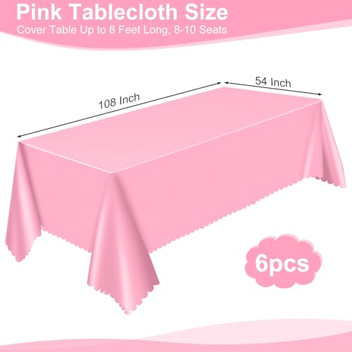 Image of NatNarr 6 Pcs Plastic Pink Tablecloths, Scalloped Rectangle Table Cloths