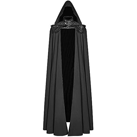 RKaixuni Mens Cloak Medieval Templar Knight Cloak Knight Gothic Fancy Dress Hooded Robe Masquerade Cape Halloween Costume Black Cover