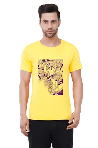 Image of Caseria Men's Cotton Printed T-Shirt -Krishna Kamadhenu | 100% Cotton | Half Sleeves | Regular Fit | Printed | Round Neck | Graphic T Shirt