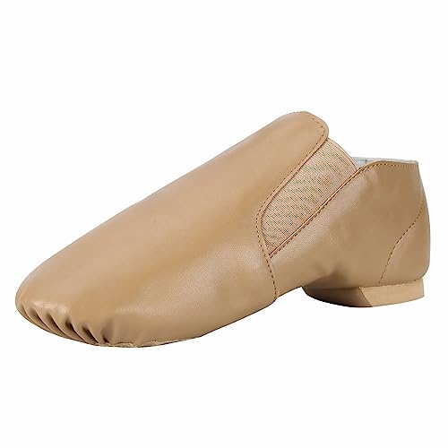 Dynadans Unisex PU Leather Upper Slip-on Jazz Shoe with Elastics for Women and Men's Dance Shoes-Brown-7M-UG