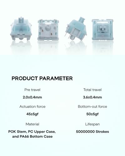 Image of EPOMAKER Creamy Jade 45gf Gaming Keyboard Switches, 100 PCS Linear Switch, 5-Pin Pre-Lubed Switch, with PC /PA66 Case, POK Stem, Compatible with MX Keycaps for Mechanical Keyboard