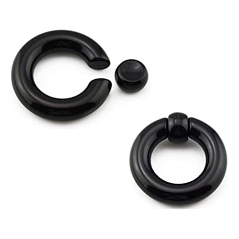QWERBAM 1 Pair Acrylic Big Large Size Giant Captive Bead Ring Ear Tunnel Plug Expander Guauge Male Nose Ring Piercing (Main Stone Color : 10mm(00g), Metal color : Black) Cover