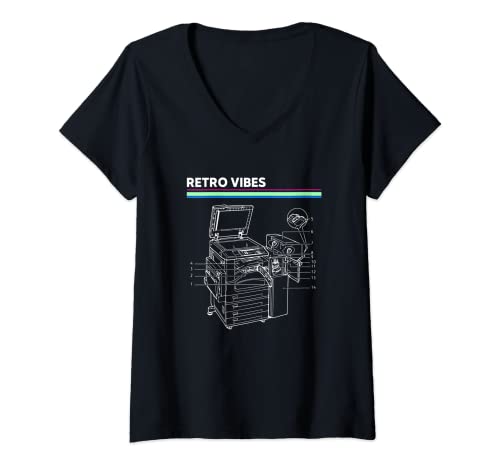 Mujer Impresora fotocopiadora Retro Vintage Geek Oficina Regalo Camiseta Cuello V