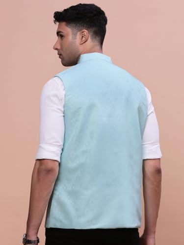 Image of SHOWOFFFF Men Woven Design Ethnic Nehru Jacket | Mandarin Collar Sleeveless Cotton NehruJacket for Mens | Slim Fit Regular Length NehruJackets for Men's