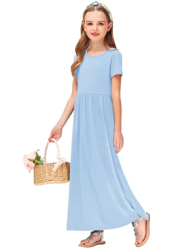 Image of Deerose Girls Maxi Dress Short Sleeve Casual Long Dresses with Pockets 5-14 Years