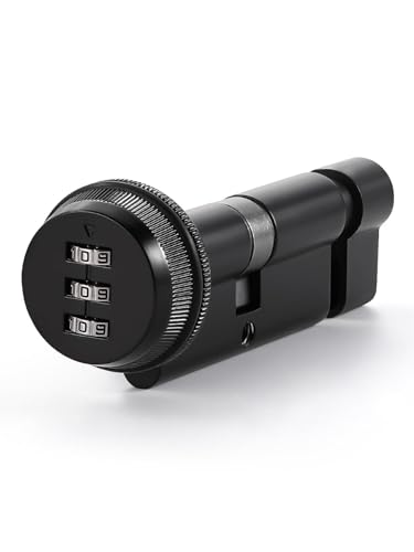 SORWDUERM 1P 70mm (35/35T) Serrure à cylindre avec cylindre européen noir, résistant aux chocs et au perçage, de haute sécurité, pour portes en bois composite Upvc Serrure à came avec code