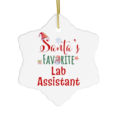 Santa's Favorite Lab Assistant Snowflake Ornament for Christmas Tree, Gifts for Technician Laboratory Medical Tech Research Phlebotomist, Merry Xmas Happy Party Decor Ceramic