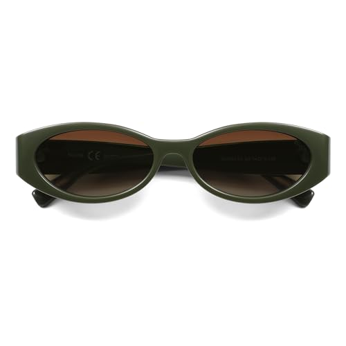 SOJOS Trendy Oval Polarized Sunglasses Womens Retro Narrow Chic Thin Y2k Sunnies SJ2364 Dark Green/Brown