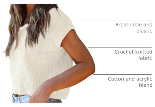 Image of LCXWFE Womens Summer Cropped Sweater Vest Trendy Cap Sleeve Crop Tops Crew Neck Loose Knit Tank Top